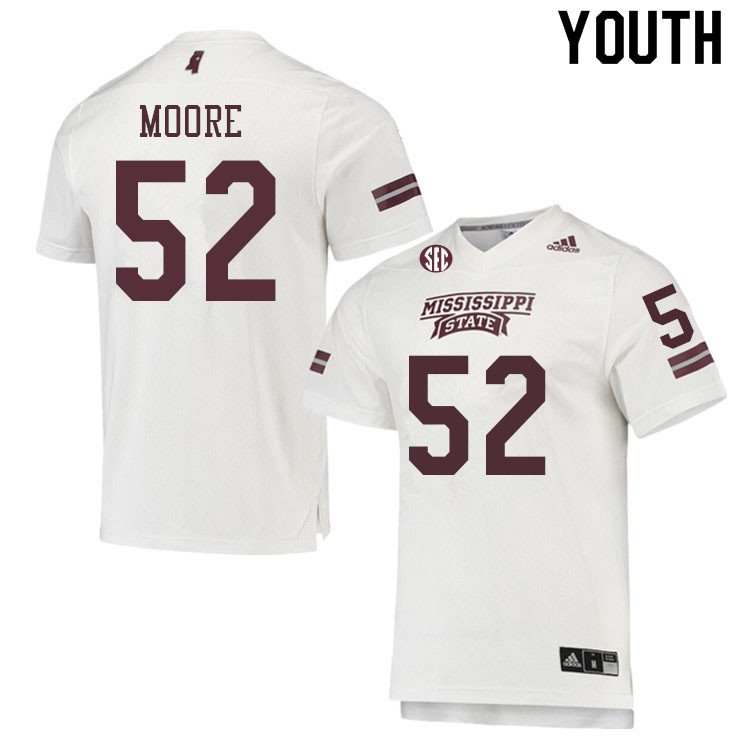 Youth #52 Khalid Moore Mississippi State Bulldogs College Football Jerseys Sale-White - Click Image to Close